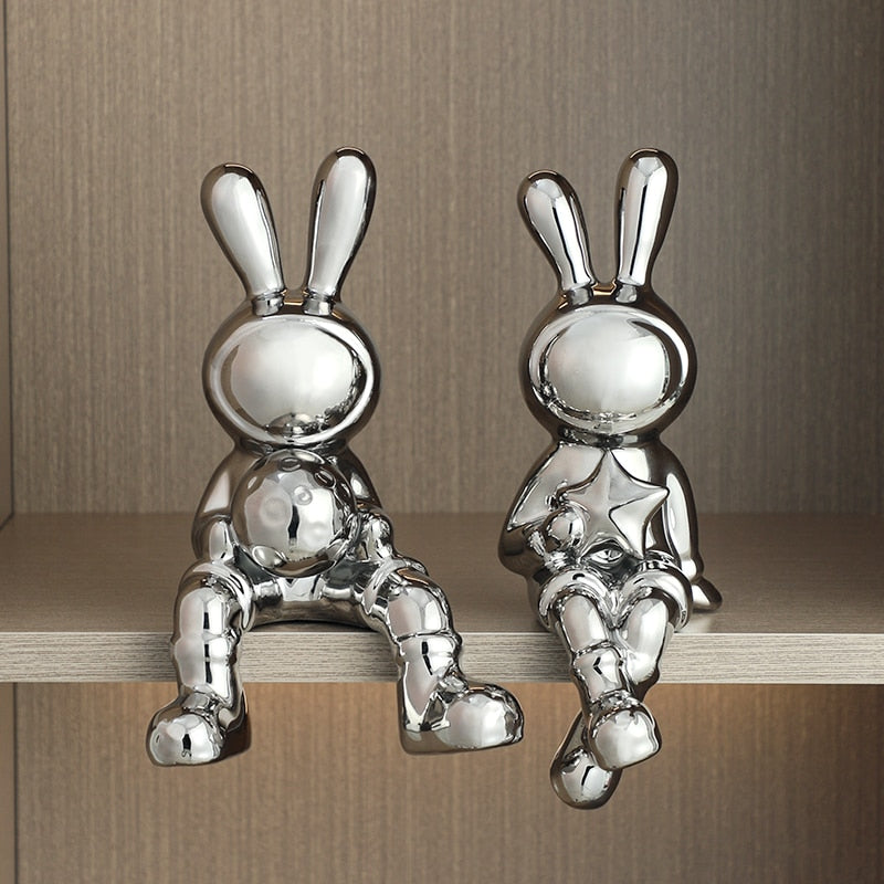 Electroplating Rabbit set of 2pcs Sculpture for Home Decor office desk Decoration Living Room Decor Animal Statue 2023 Rabbit acacuss