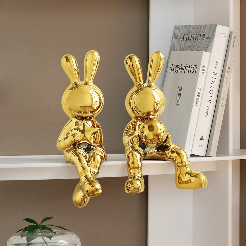 Electroplating Rabbit set of 2pcs Sculpture for Home Decor office desk Decoration Living Room Decor Animal Statue 2023 Rabbit acacuss