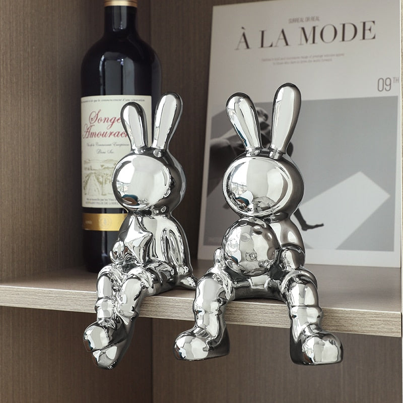 Electroplating Rabbit set of 2pcs Sculpture for Home Decor office desk Decoration Living Room Decor Animal Statue 2023 Rabbit acacuss