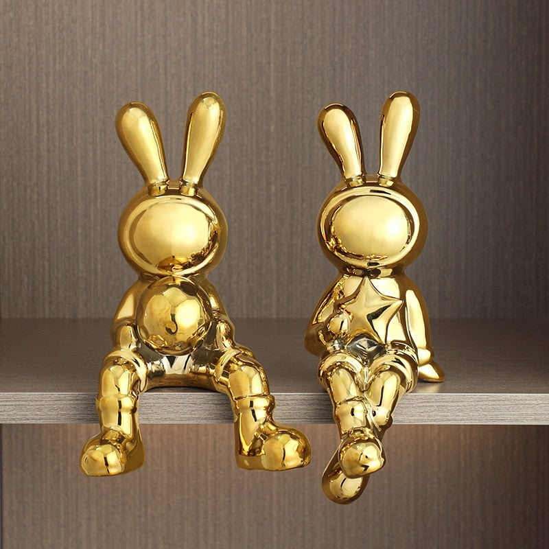 Electroplating Rabbit set of 2pcs Sculpture for Home Decor office desk Decoration Living Room Decor Animal Statue 2023 Rabbit acacuss