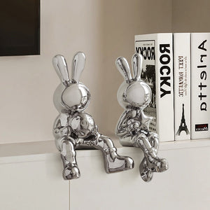 Electroplating Rabbit set of 2pcs Sculpture for Home Decor office desk Decoration Living Room Decor Animal Statue 2023 Rabbit acacuss