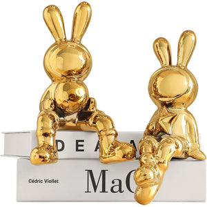 Electroplating Rabbit set of 2pcs Sculpture for Home Decor office desk Decoration Living Room Decor Animal Statue 2023 Rabbit acacuss