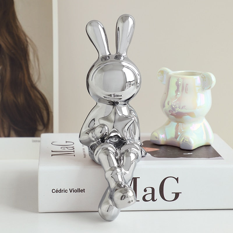 Electroplating Rabbit set of 2pcs Sculpture for Home Decor office desk Decoration Living Room Decor Animal Statue 2023 Rabbit acacuss