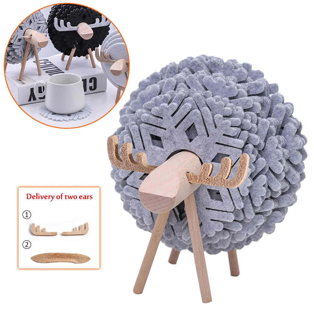 Elk Shape Drink Coasters Cup Pads Insulated Round Felt Cup Mats Creative Home Office Table Decor Art Crafts Gift 2023 New acacuss