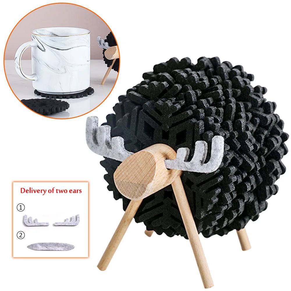 Elk Shape Drink Coasters Cup Pads Insulated Round Felt Cup Mats Creative Home Office Table Decor Art Crafts Gift 2023 New acacuss