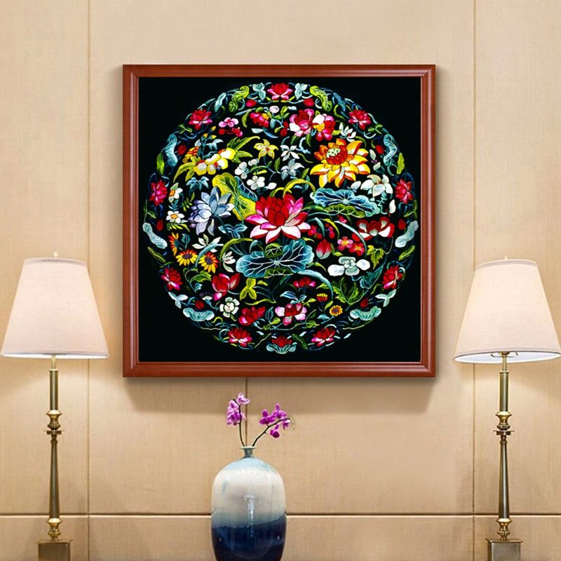 Embroidery DIY Chinese Style Lotus/Chrysanthemum/Fish/Crane Patterns Printed Kits Cross Stitch Thread Needlework Sets Home Decor acacuss