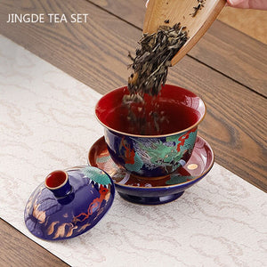 Enamel Color Three CAI Gaiwan Exquisite Ceramic Tea Bowl with Lid Tea Cup Chinese Tea Set Gifts High Quality Tea Infuser acacuss