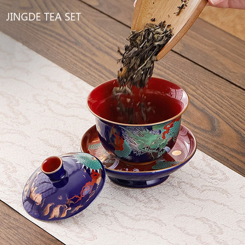 Enamel Color Three CAI Gaiwan Exquisite Ceramic Tea Bowl with Lid Tea Cup Chinese Tea Set Gifts High Quality Tea Infuser acacuss