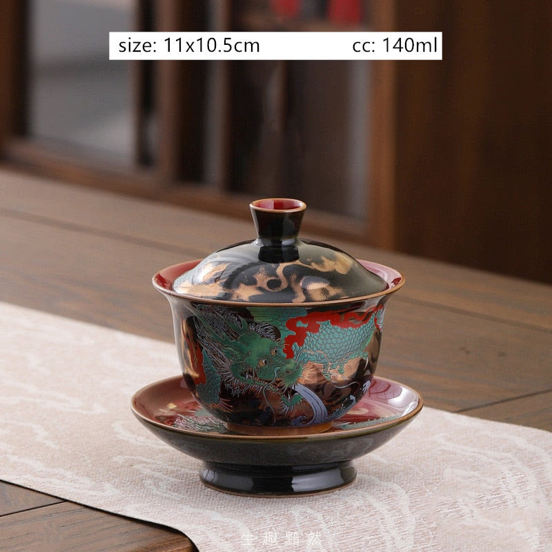 Enamel Color Three CAI Gaiwan Exquisite Ceramic Tea Bowl with Lid Tea Cup Chinese Tea Set Gifts High Quality Tea Infuser acacuss