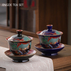 Enamel Color Three CAI Gaiwan Exquisite Ceramic Tea Bowl with Lid Tea Cup Chinese Tea Set Gifts High Quality Tea Infuser acacuss