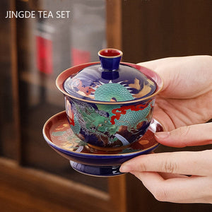 Enamel Color Three CAI Gaiwan Exquisite Ceramic Tea Bowl with Lid Tea Cup Chinese Tea Set Gifts High Quality Tea Infuser acacuss