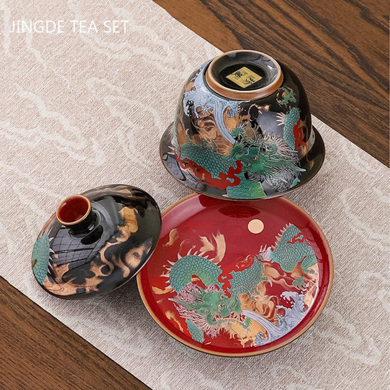 Enamel Color Three CAI Gaiwan Exquisite Ceramic Tea Bowl with Lid Tea Cup Chinese Tea Set Gifts High Quality Tea Infuser acacuss