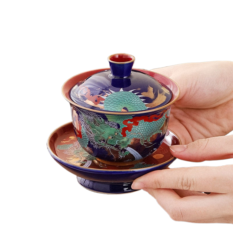 Enamel Color Three CAI Gaiwan Exquisite Ceramic Tea Bowl with Lid Tea Cup Chinese Tea Set Gifts High Quality Tea Infuser acacuss
