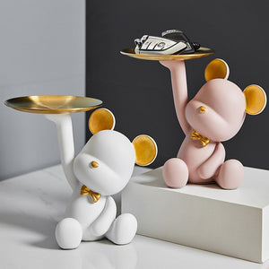 Entrance Key Storage Tray Creative Bear Doll Mobile Phone Bracket Modern Resin Sculpture Living Room Table Decoration Gift acacuss