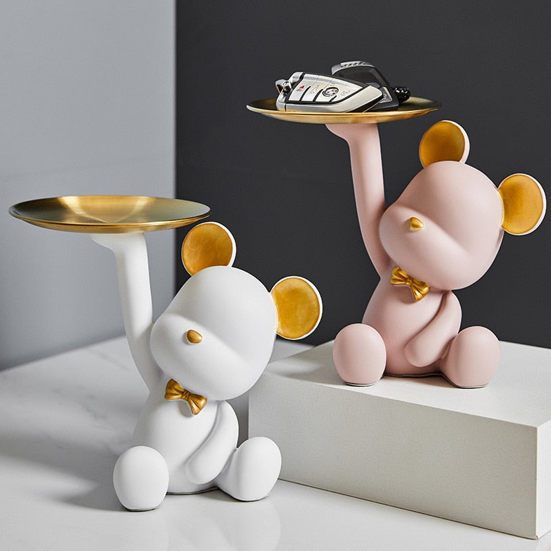 Entrance Key Storage Tray Creative Bear Doll Mobile Phone Bracket Modern Resin Sculpture Living Room Table Decoration Gift acacuss