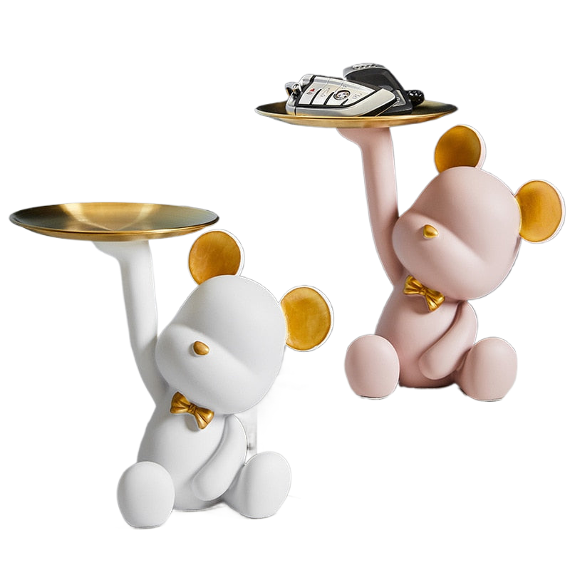 Entrance Key Storage Tray Creative Bear Doll Mobile Phone Bracket Modern Resin Sculpture Living Room Table Decoration Gift acacuss