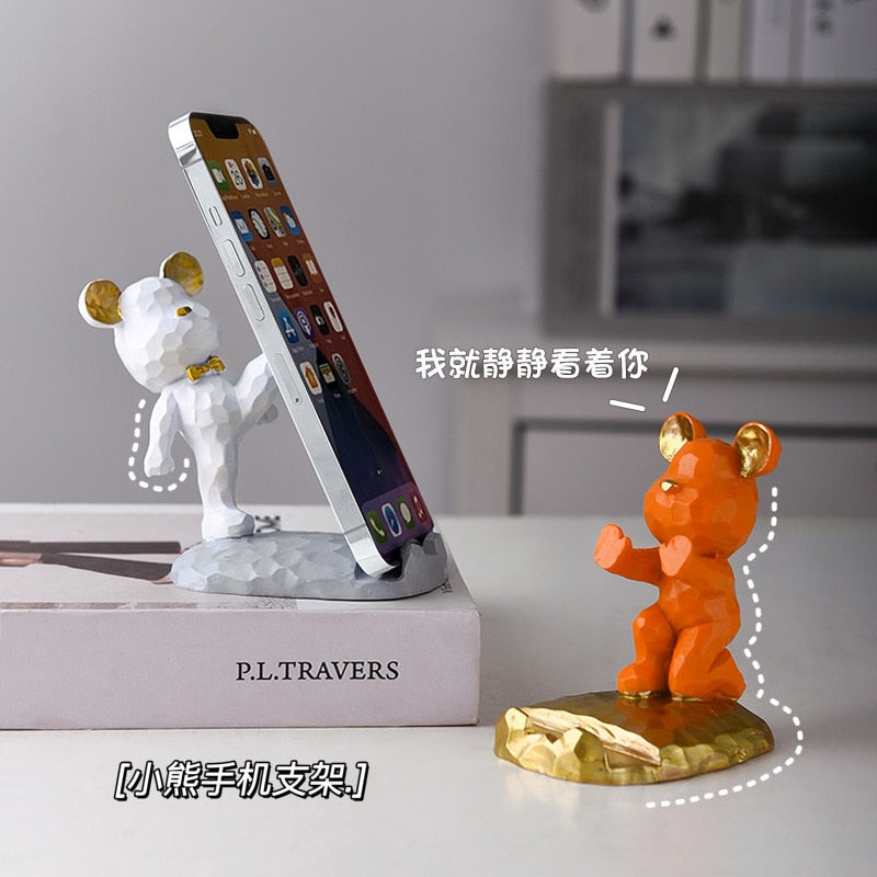 Entrance Key Storage Tray Creative Bear Doll Mobile Phone Bracket Modern Resin Sculpture Living Room Table Decoration Gift acacuss