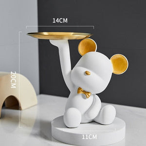 Entrance Key Storage Tray Creative Bear Doll Mobile Phone Bracket Modern Resin Sculpture Living Room Table Decoration Gift acacuss