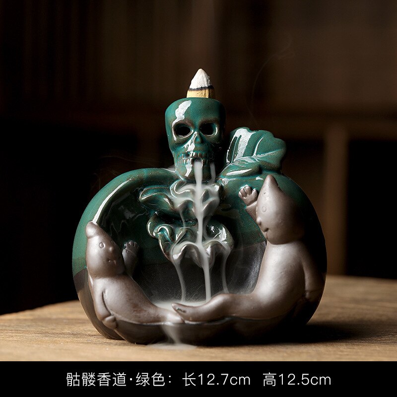 European Halloween Ceramic Ornaments Skull Backflow Incense Burner Creative Easter Halloween Incense Burner Decorations acacuss