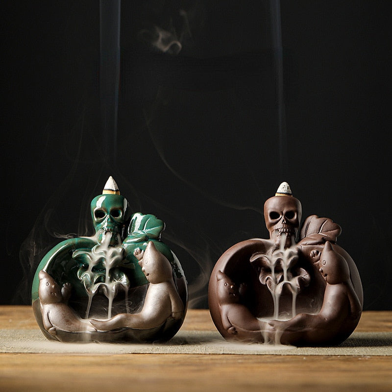 European Halloween Ceramic Ornaments Skull Backflow Incense Burner Creative Easter Halloween Incense Burner Decorations acacuss