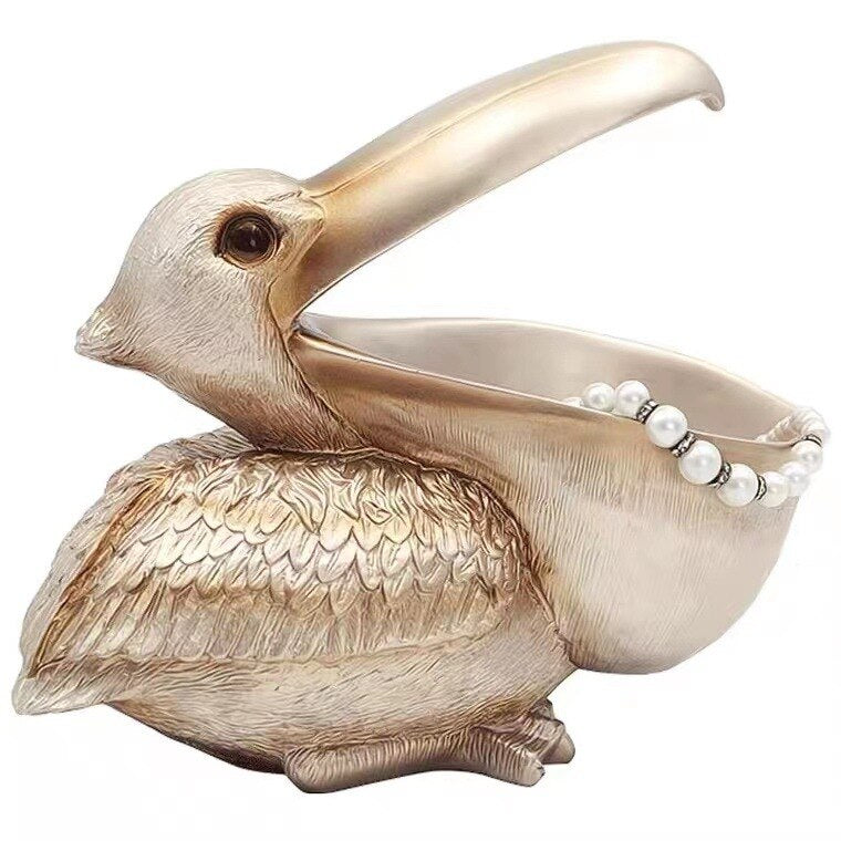 European Resin Cormorant Big Mouth Bird Crafts Home Furnishings Decoration Rose Gold Home Decor Box Jewelry Case Ornaments acacuss