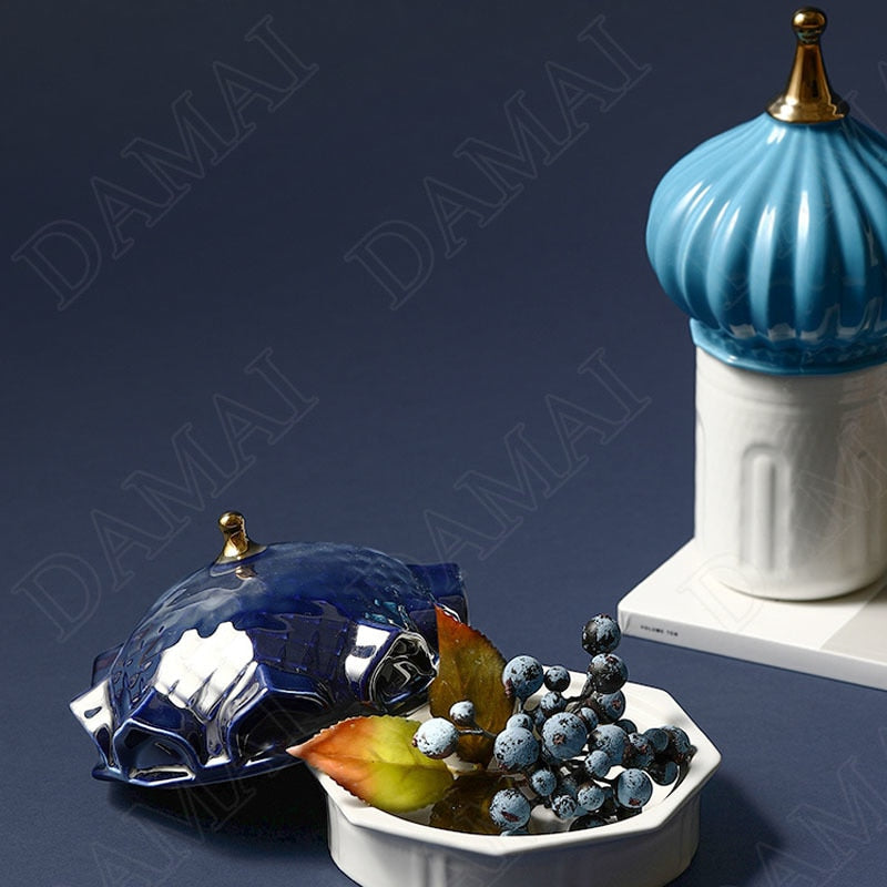 European Style Ceramics Storage Jar Living Room Castle Jewelry Jars Bedroom Cosmetic Container Painted Home Decoration Organizer acacuss