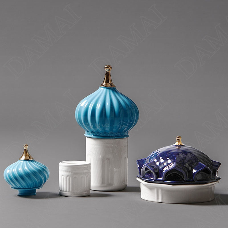 European Style Ceramics Storage Jar Living Room Castle Jewelry Jars Bedroom Cosmetic Container Painted Home Decoration Organizer acacuss