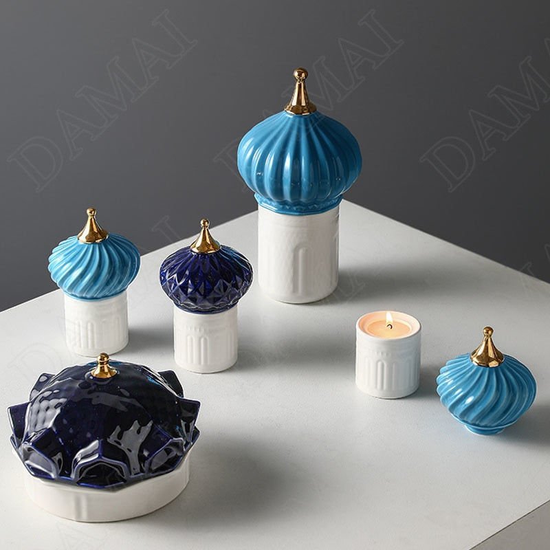 European Style Ceramics Storage Jar Living Room Castle Jewelry Jars Bedroom Cosmetic Container Painted Home Decoration Organizer acacuss