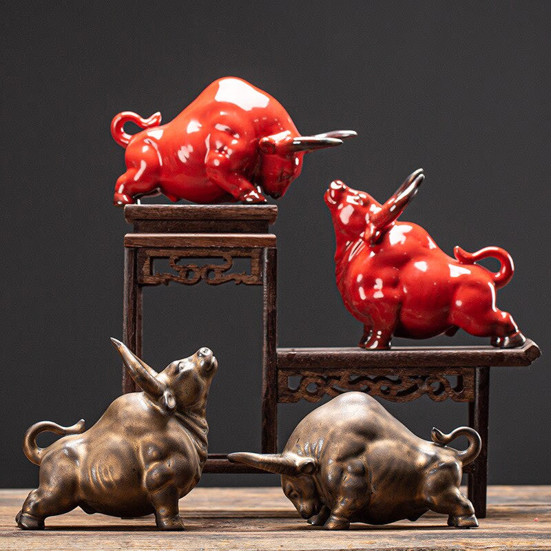 European ceramic bull figurine，Modern art sculpture，Home decoration accessories，Office decoration figurines acacuss