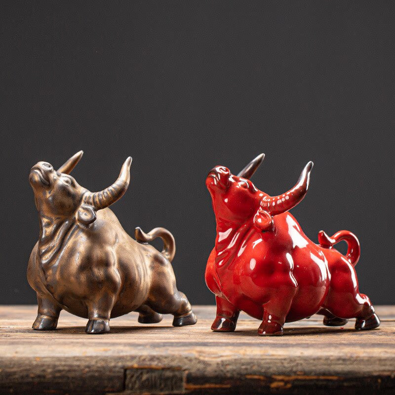 European ceramic bull figurine，Modern art sculpture，Home decoration accessories，Office decoration figurines acacuss