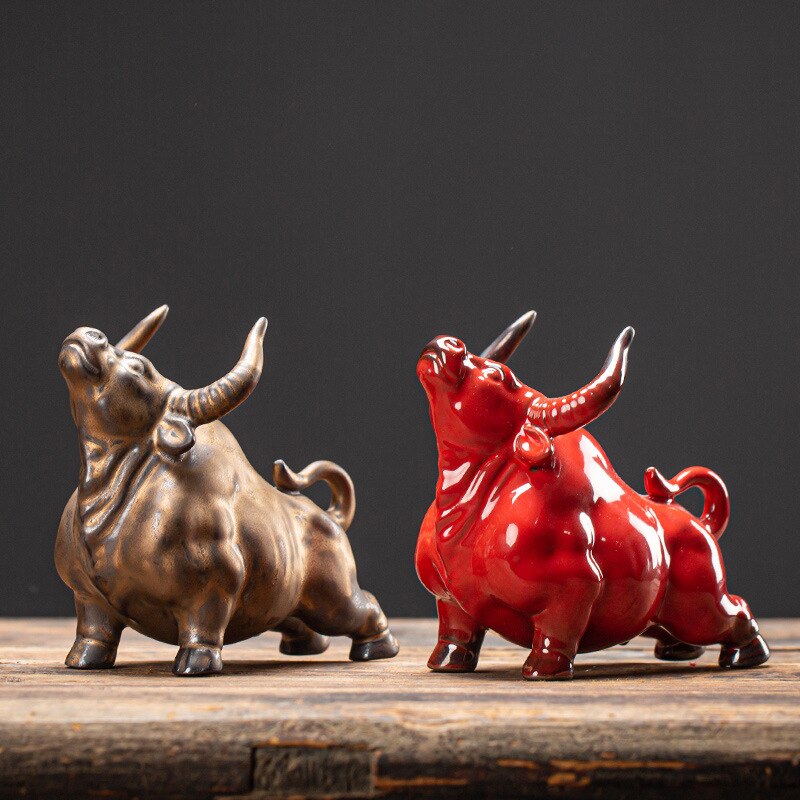 European ceramic bull figurine，Modern art sculpture，Home decoration accessories，Office decoration figurines acacuss