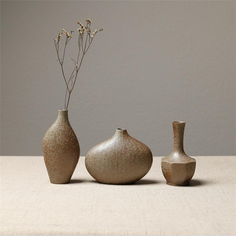 European-style stoneware flower ceramic vase Chinese and Japanese ceramic small vase retro flower pottery ornaments acacuss