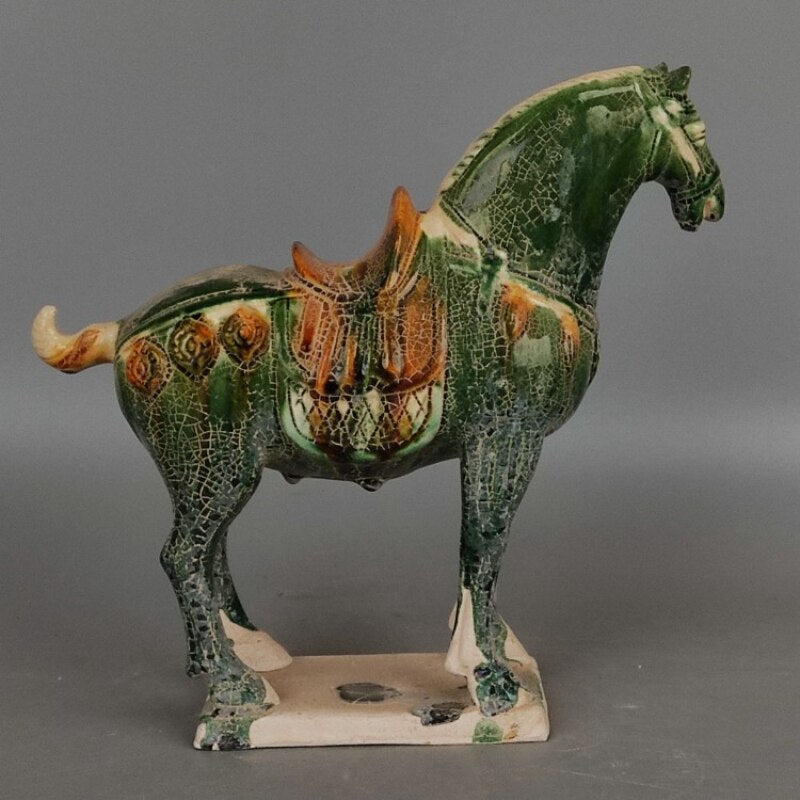 Excavated From the Imitation Museum Home Decor Tang Sancai Green Glazed War Horse Antique Porcelain Antiques Antiques Room acacuss