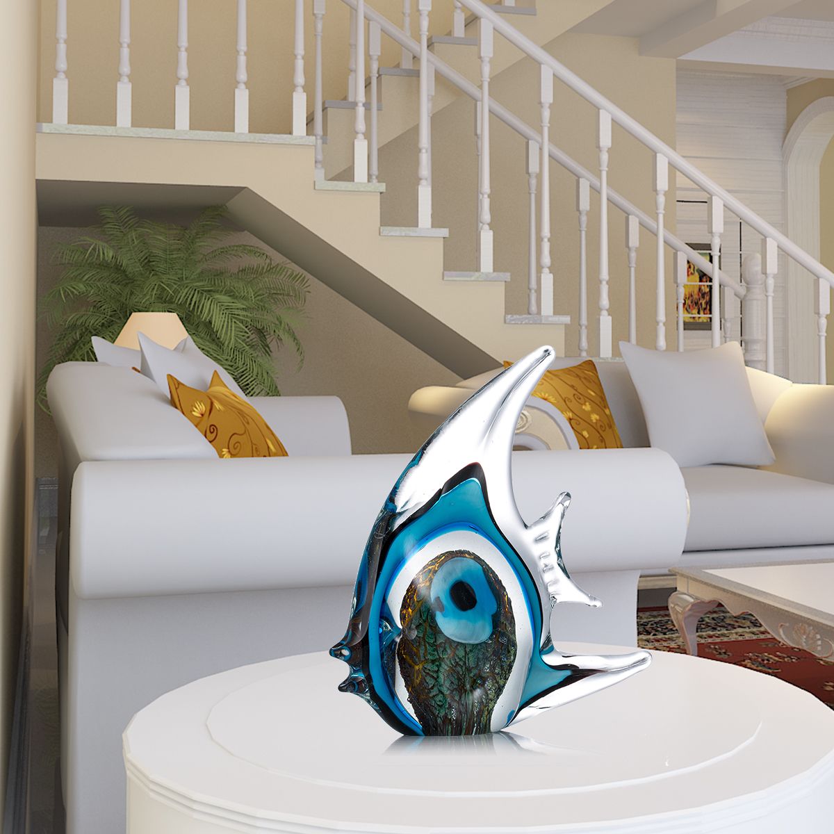 Exquisite Blue Stripe Tropical Fish Sculpture Hand-blown Glass Sculpture Home Decoration Glass Fish Home Interior Decor Craft acacuss