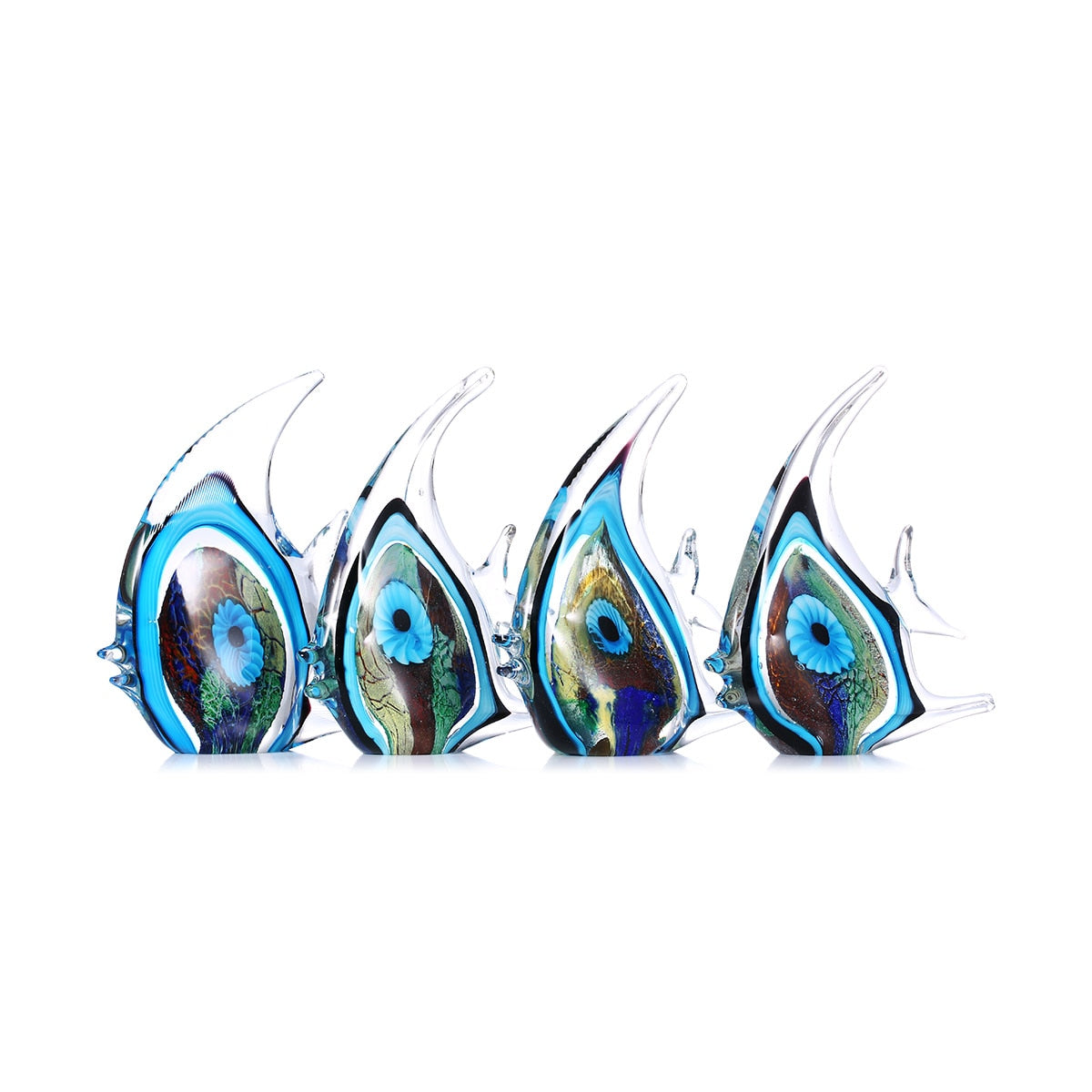 Exquisite Blue Stripe Tropical Fish Sculpture Hand-blown Glass Sculpture Home Decoration Glass Fish Home Interior Decor Craft acacuss
