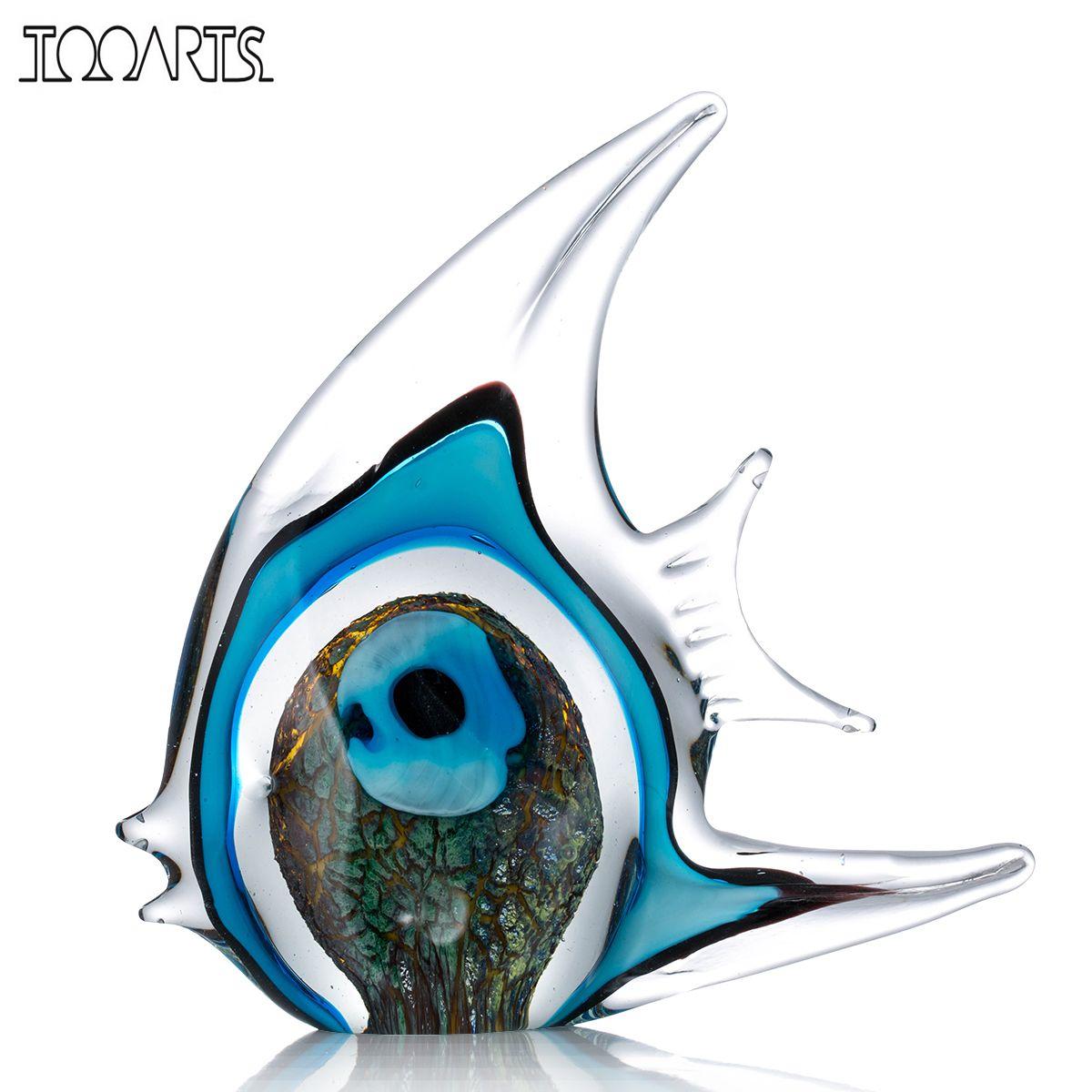 Exquisite Blue Stripe Tropical Fish Sculpture Hand-blown Glass Sculpture Home Decoration Glass Fish Home Interior Decor Craft acacuss