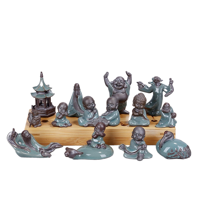 F Bonsai Fairy Garden Ornament Ceramic Figure Ge Yao Zen Meaning Little Monk Micro Landscape Home Decoration Accessories Tea Pet acacuss