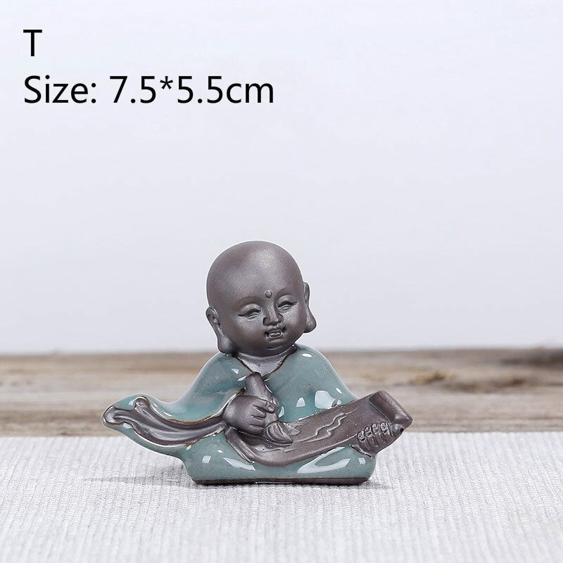 F Bonsai Fairy Garden Ornament Ceramic Figure Ge Yao Zen Meaning Little Monk Micro Landscape Home Decoration Accessories Tea Pet acacuss