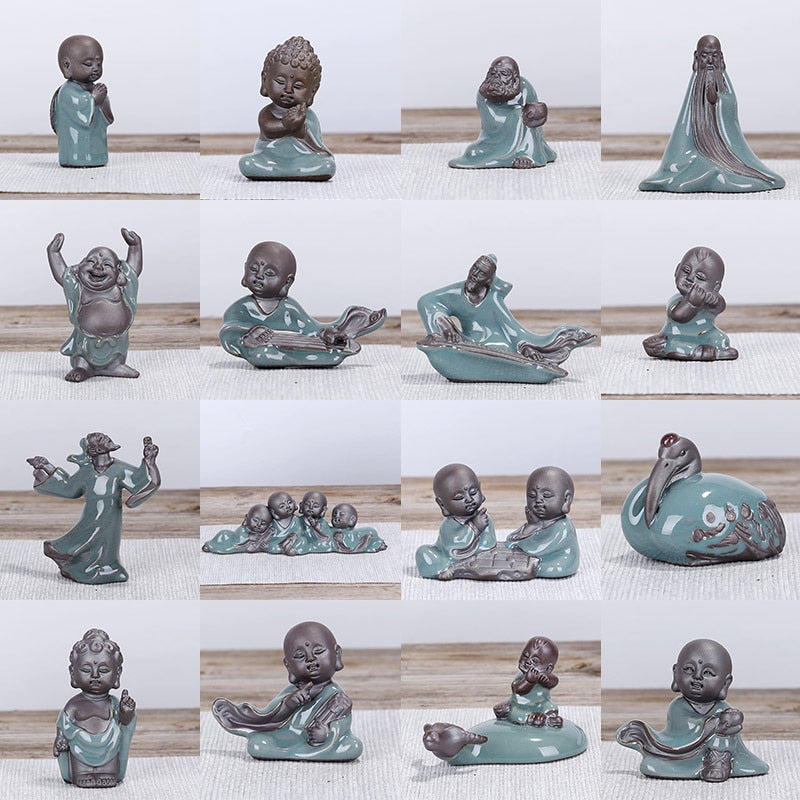 F Bonsai Fairy Garden Ornament Ceramic Figure Ge Yao Zen Meaning Little Monk Micro Landscape Home Decoration Accessories Tea Pet acacuss