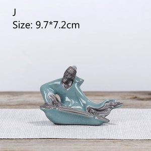 F Bonsai Fairy Garden Ornament Ceramic Figure Ge Yao Zen Meaning Little Monk Micro Landscape Home Decoration Accessories Tea Pet acacuss