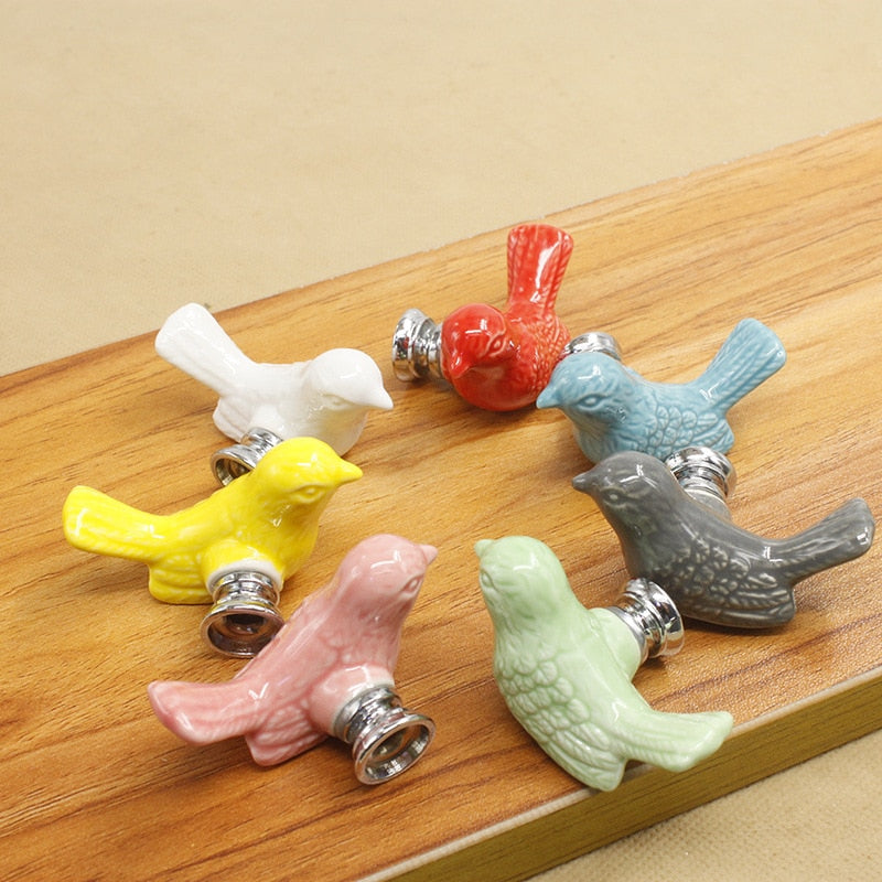 Factory Ceramic Handle European Modern Pigeon Cartoon Children's Cabinet Drawer White Single-hole Handle Bird Cute Fun Children acacuss