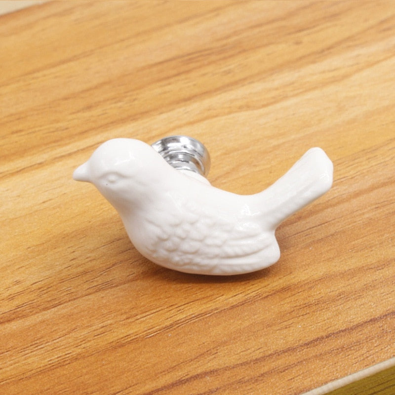Factory Ceramic Handle European Modern Pigeon Cartoon Children's Cabinet Drawer White Single-hole Handle Bird Cute Fun Children acacuss