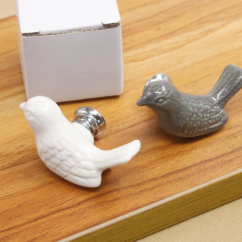 Factory Ceramic Handle European Modern Pigeon Cartoon Children's Cabinet Drawer White Single-hole Handle Bird Cute Fun Children acacuss