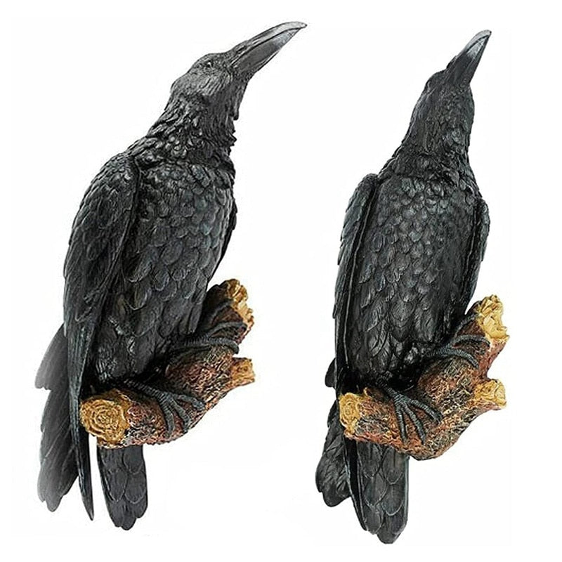 Fake Raven Resin Statue Bird Crow Sculpture Outdoor Crows Halloween Decor Creative for Garden Courtyard Animal Decoration acacuss