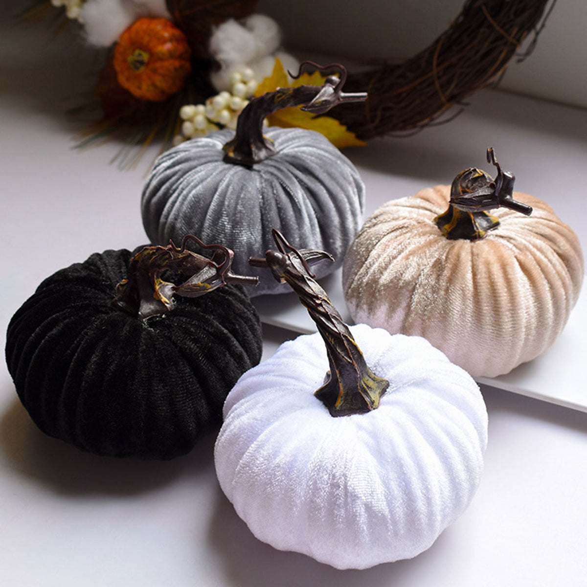 Fake Velvet Pumpkin Halloween Decoration Pumpkins Small Foam Pumpkins Autumn Table Decor Thanksgiving Photography Props acacuss