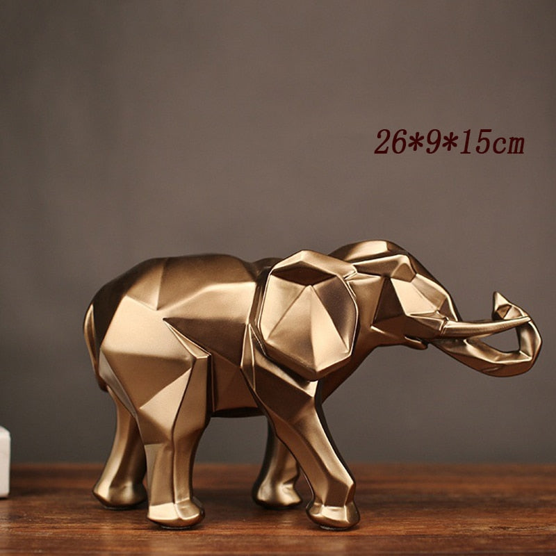 Fashion Abstract Gold Elephant Statue Resin Ornaments Home Decoration Accessories Gift Geometric Elephant Sculpture Crafts Room acacuss