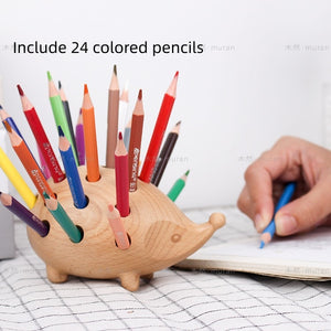 Fashion creative decor Office appliances Pen holder Solid wood hedgehog home souvenir gift for friends acacuss