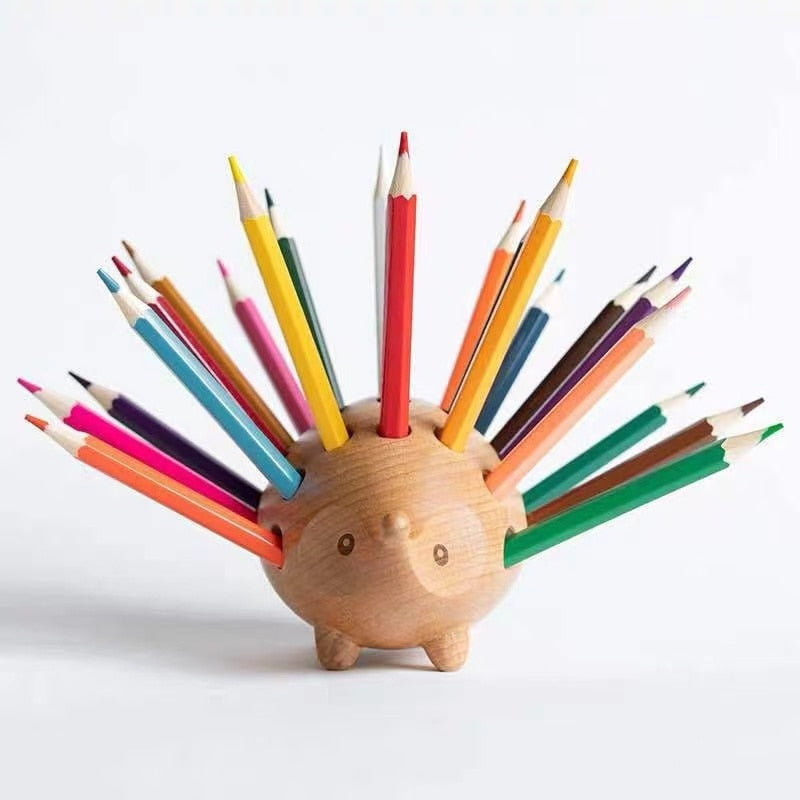 Fashion creative decor Office appliances Pen holder Solid wood hedgehog home souvenir gift for friends acacuss