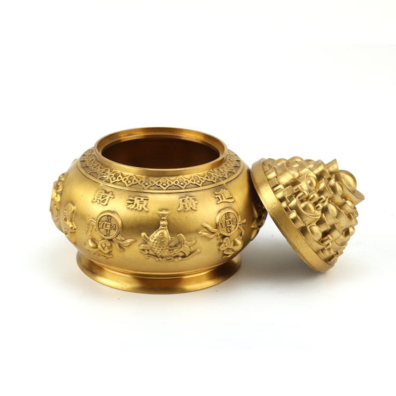 Feng Shui Copper Treasure Bowl Wealth Cornucopia Statue Handicraft Desktop Decor Home Office Decoration acacuss