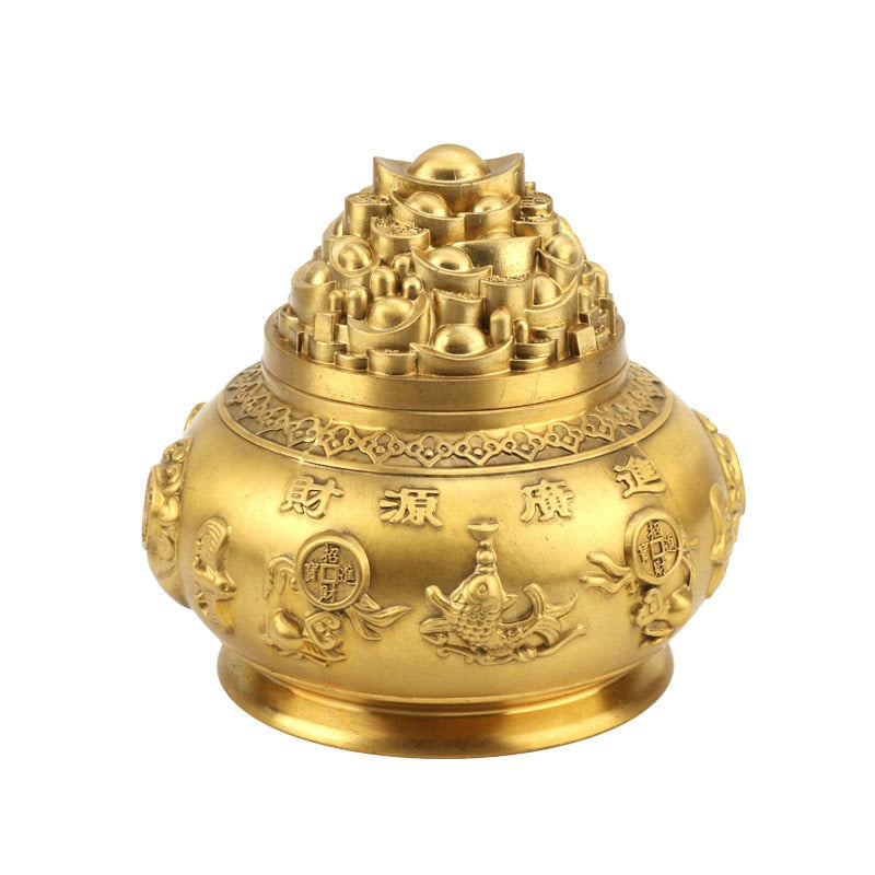 Feng Shui Copper Treasure Bowl Wealth Cornucopia Statue Handicraft Desktop Decor Home Office Decoration acacuss